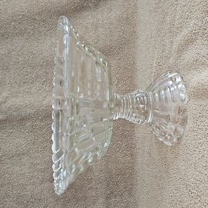 Pedestal Fruit/Candy Bowl Jeanette Glass Co Louisa Basketweave Clear Vintage T17